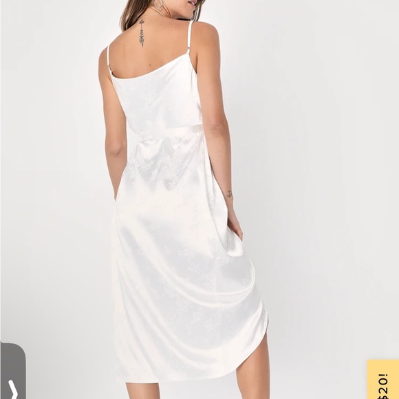 Lulu’s white satin midi length dress for bridal shower, bachelorette, etc! - Picture 4 of 4
